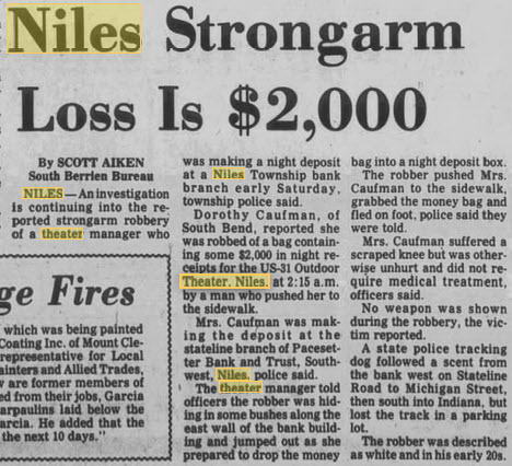 Niles 31 Outdoor Theatre - 17 Aug 1981 Night Deposit For Theater Stolen (newer photo)